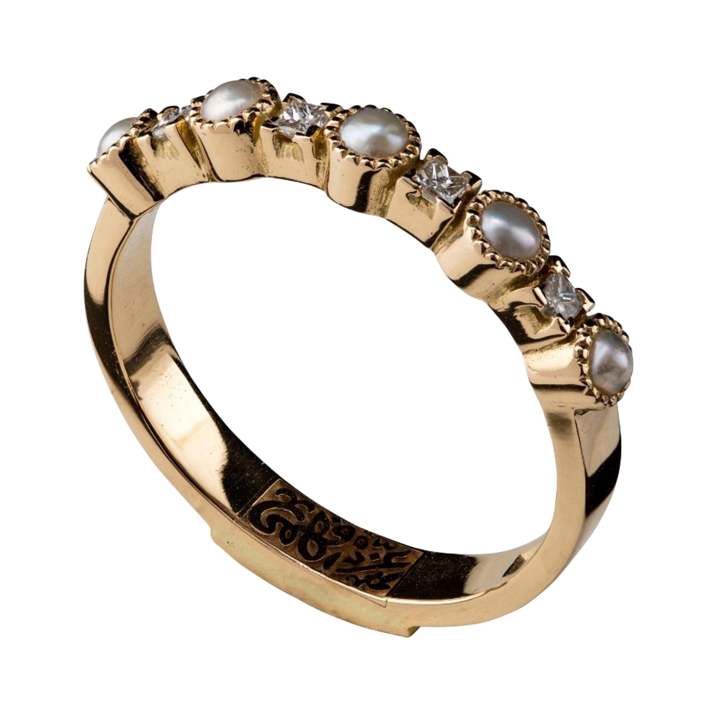 For Sale:  18 Karat Gold, Cultured Pearl and 0.20 Carat Diamond Iconic Stacking Ring