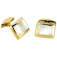 Deakin & Francis 18 Karat Gold Cushion Cufflinks with Mother of Pearl Inlay