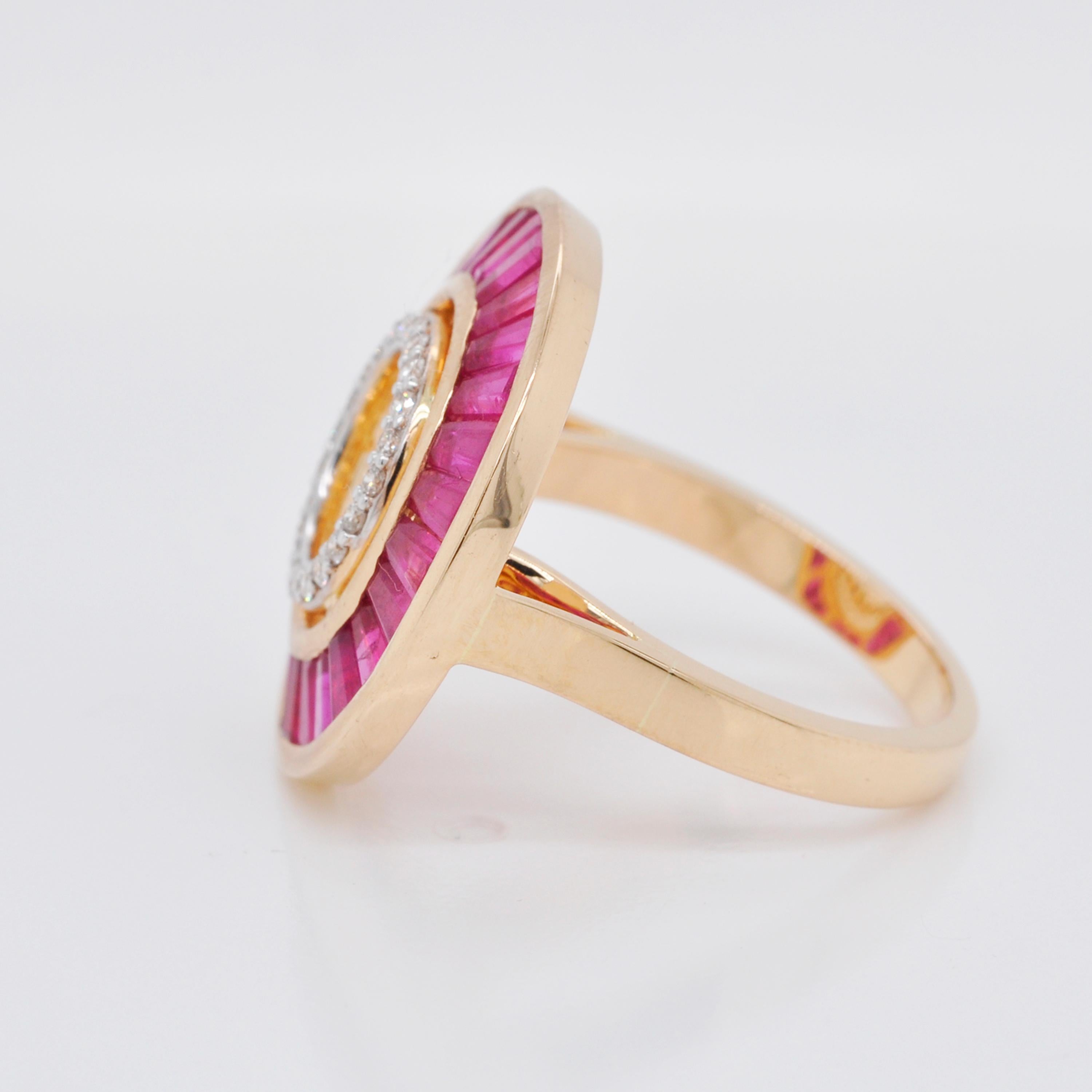 18 Karat Gold Custom Cut Burma Ruby Baguette Diamond Art Deco Style Ring 5