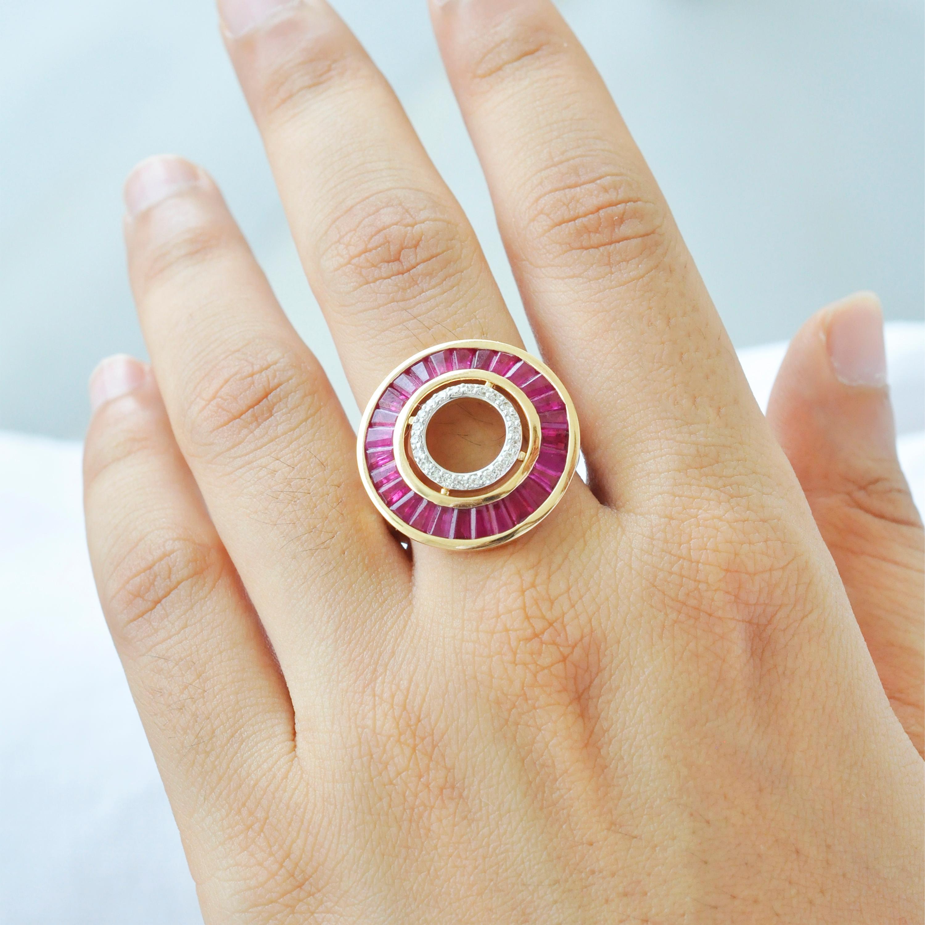 18 Karat Gold Custom Cut Burma Ruby Baguette Diamond Art Deco Style Ring 6