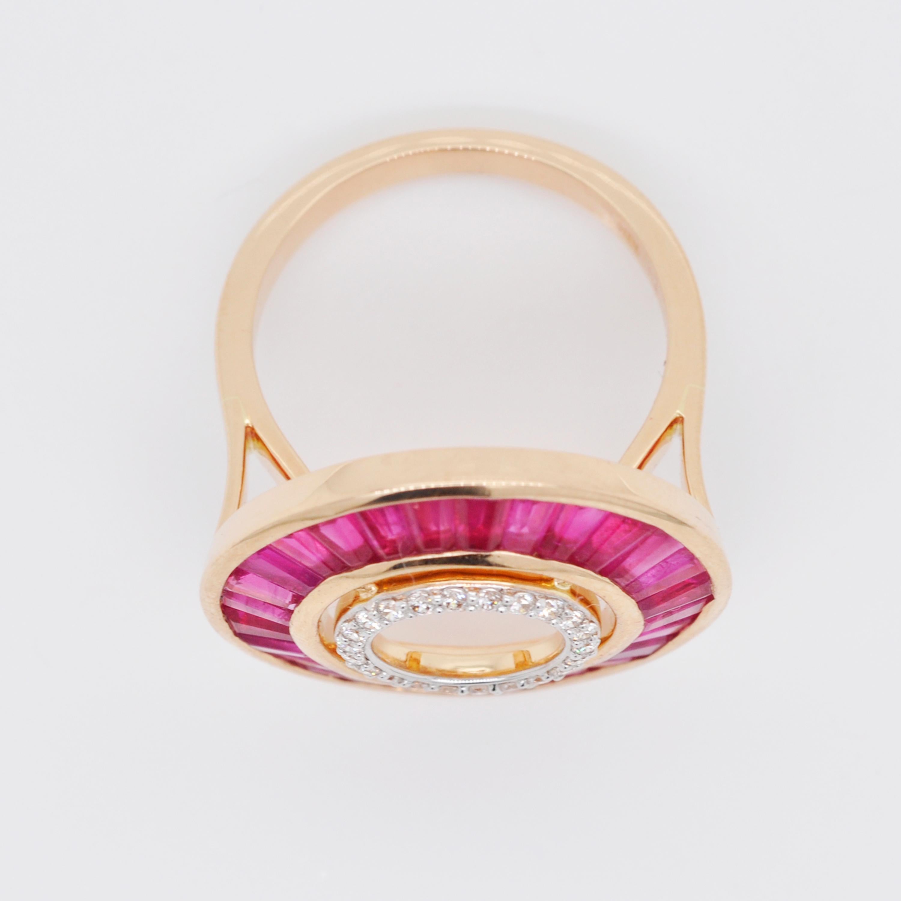 18 Karat Gold Custom Cut Burma Ruby Baguette Diamond Art Deco Style Ring 2