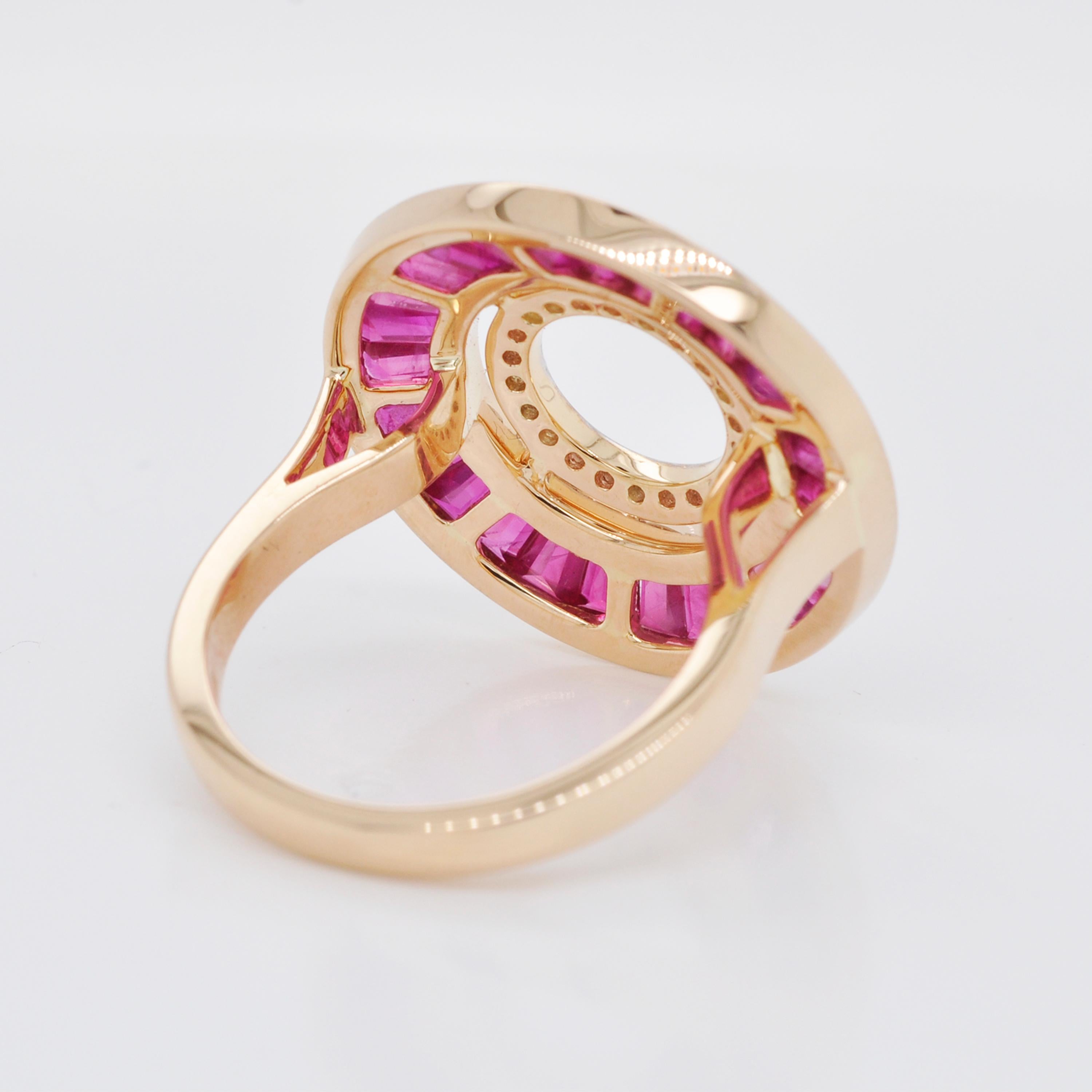 18 Karat Gold Custom Cut Burma Ruby Baguette Diamond Art Deco Style Ring 3