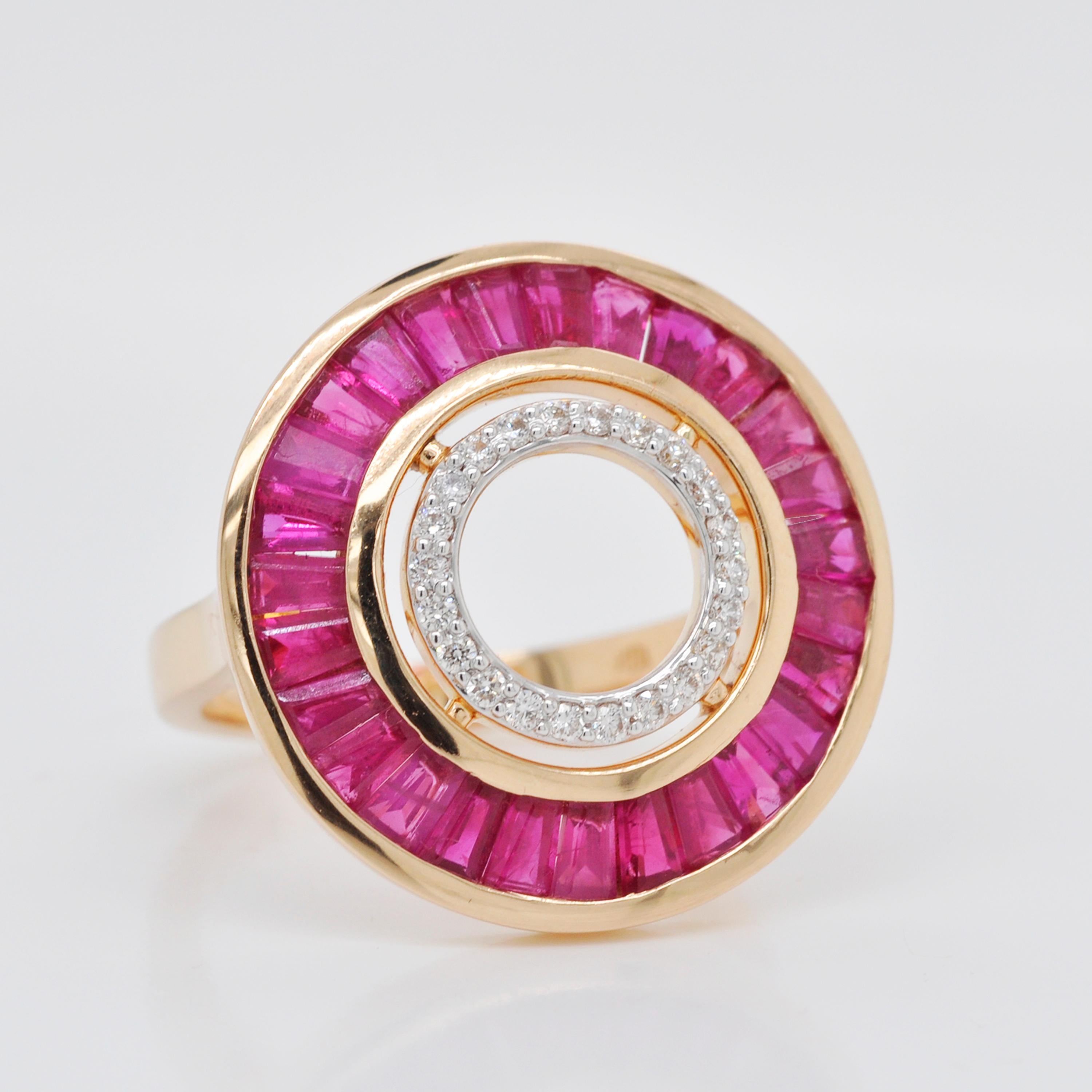 18 Karat Gold Custom Cut Burma Ruby Baguette Diamond Art Deco Style Ring 4