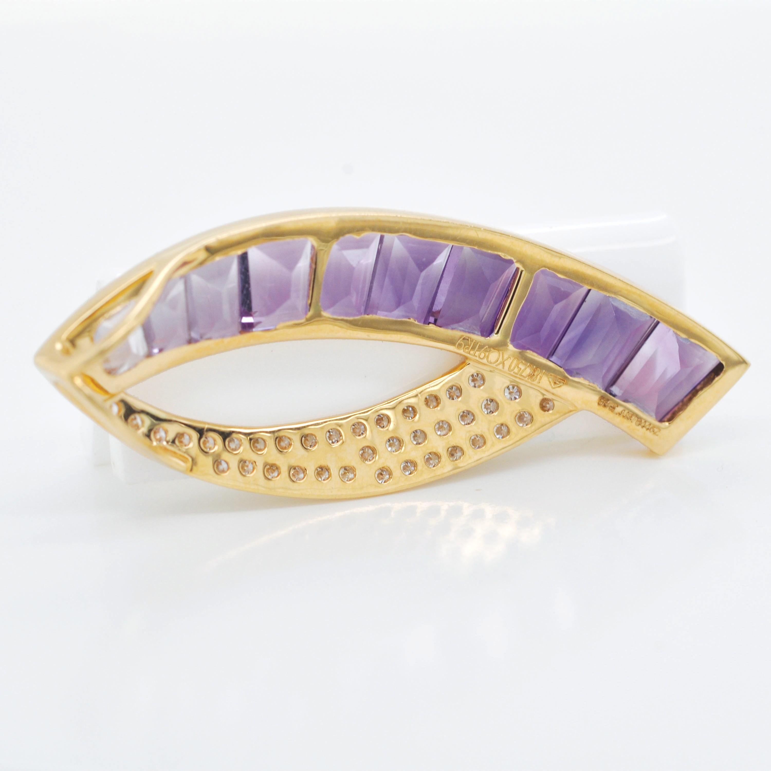 18 Karat Gold Custom Cut Taper Baguette Amethyst Diamant Schwerter-Anhänger Brosche im Angebot 9