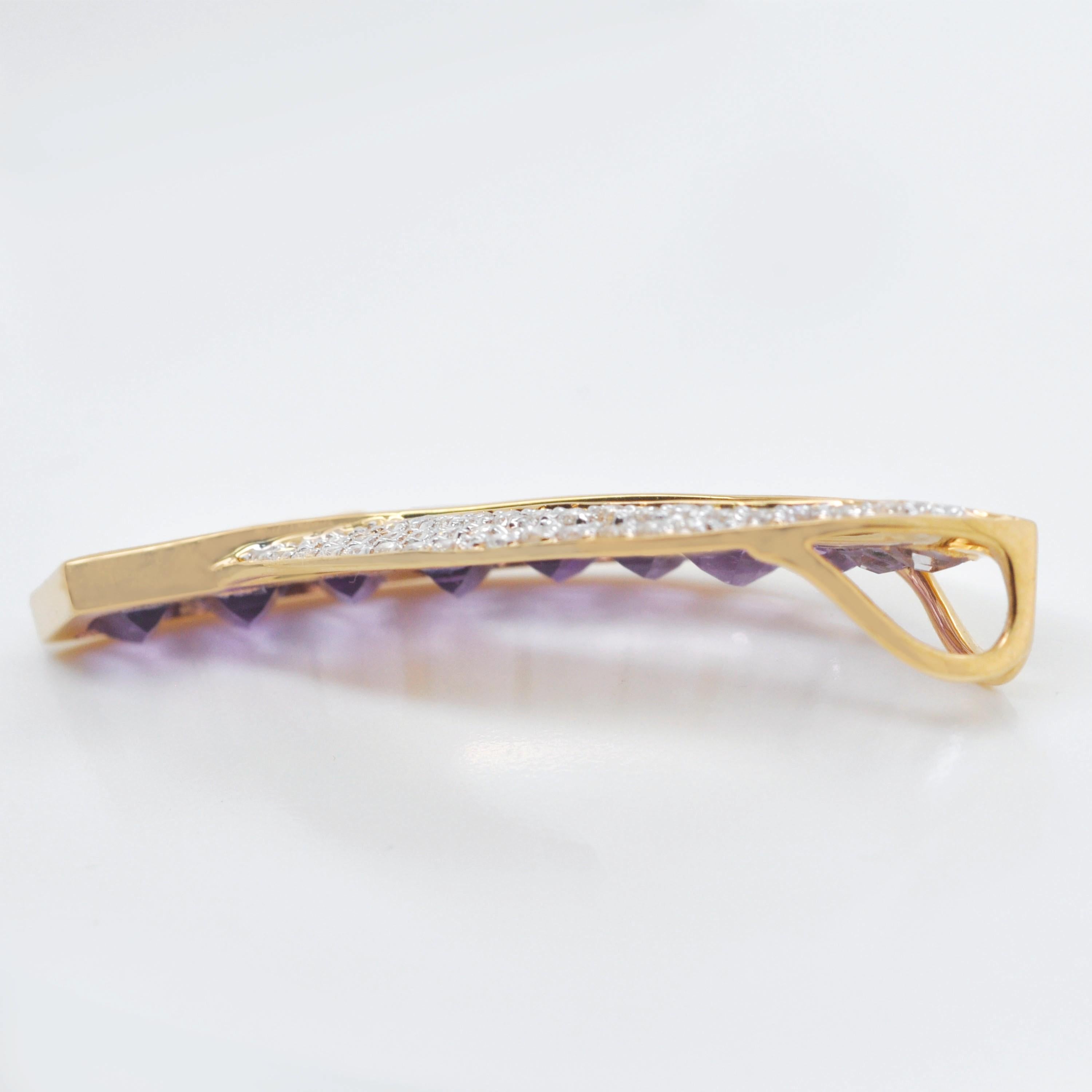 18 Karat Gold Custom Cut Taper Baguette Amethyst Diamant Schwerter-Anhänger Brosche im Angebot 8