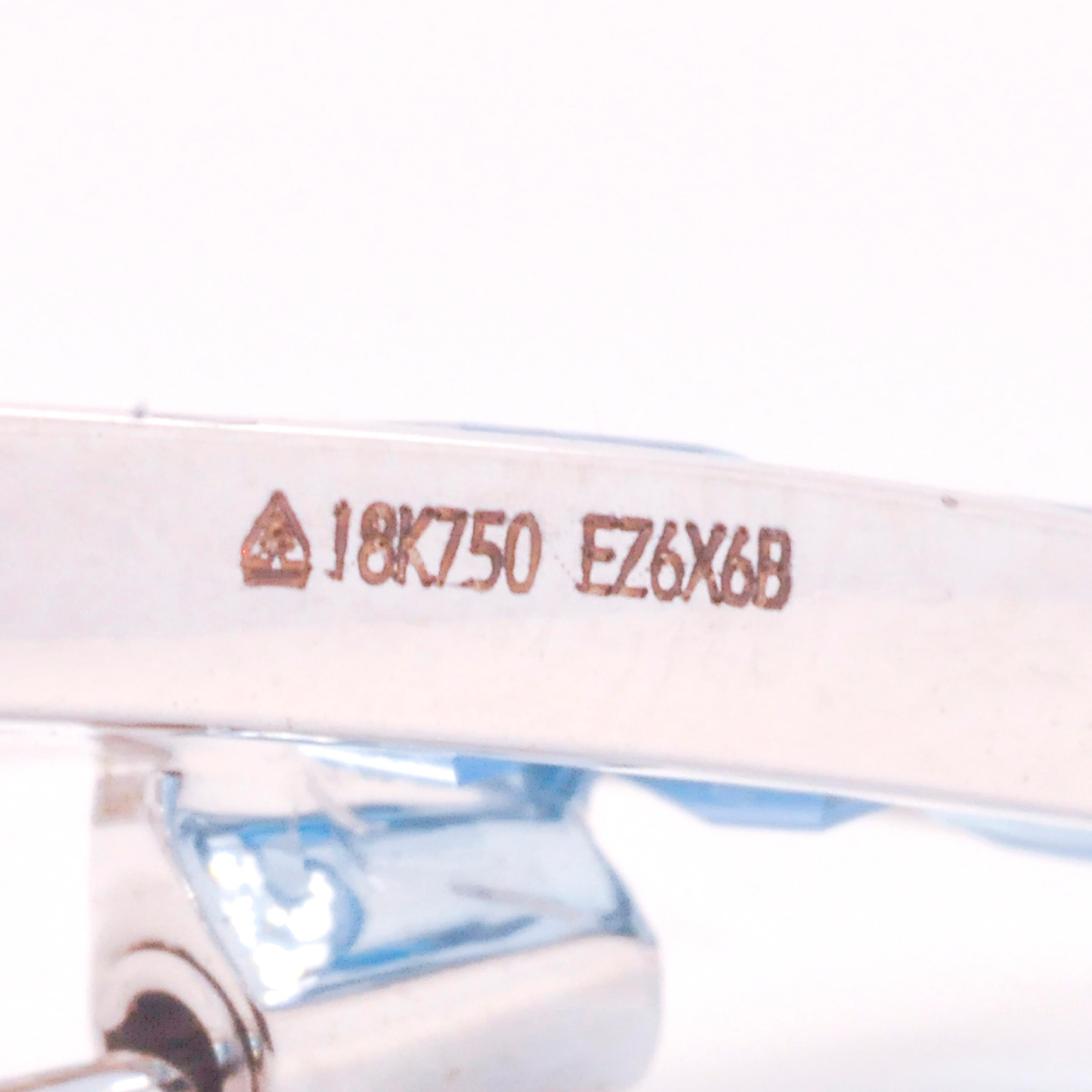 18 Karat White Gold Custom Cut Taper Baguette Blue Topaz Diamond Pendant Brooch For Sale 5