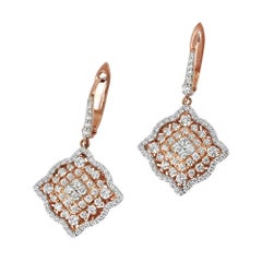 18 Karat Gold Dangle Earring Rose Gold Halo Fashion Diamond Earring