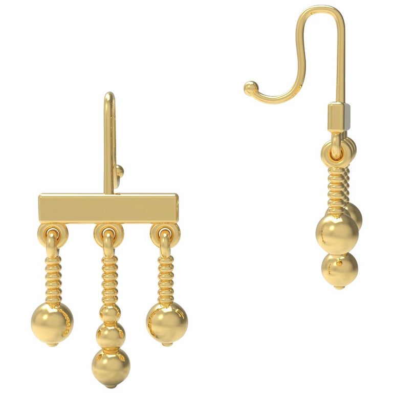 22 Karat Gold Dangle Earrings by Romae Jewelry - Inspired by Ancient Designs For Sale