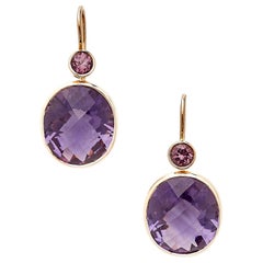 18 Karat Rose Gold Drop Dangle Earrings Set with 18.51 Carat Amethysts & Spinels