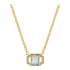 18 Karat Gold Deco Style Pendant with Opal and Diamonds