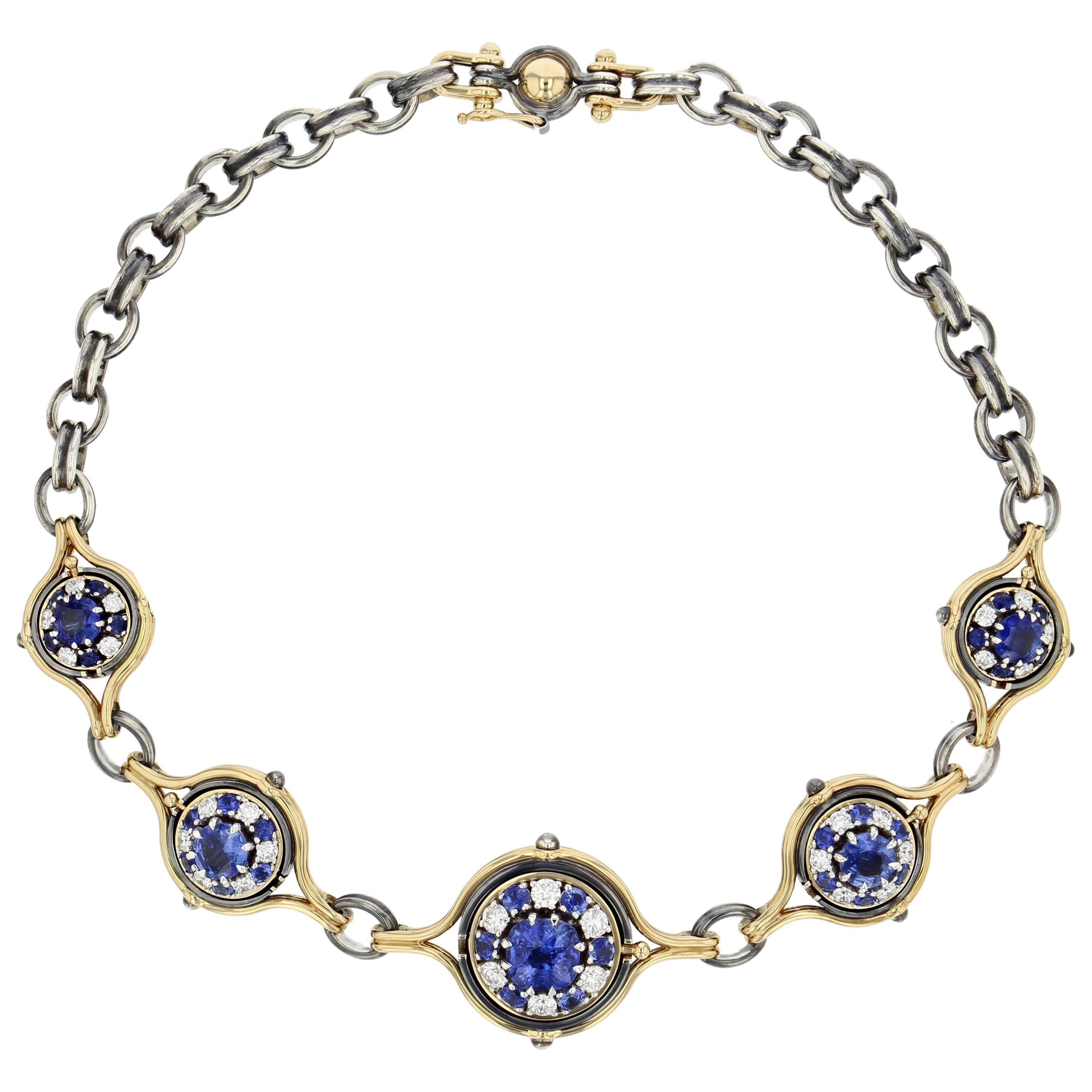 18 Karat Gold Diamond 12 Carat Blue Sapphire Sphere Choker Necklace by Elie Top