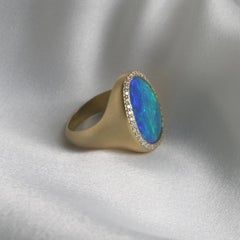 18 Karat Gold, Diamond and 7.1 Carat Boulder Opal Ring