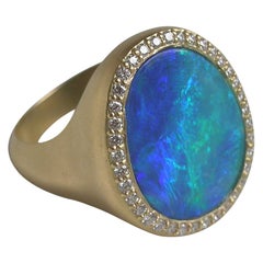 18 Karat Gold, Diamond and 7.1 Carat Boulder Opal Ring