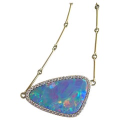 18 Karat Gold, Diamond and Boulder Opal Necklace