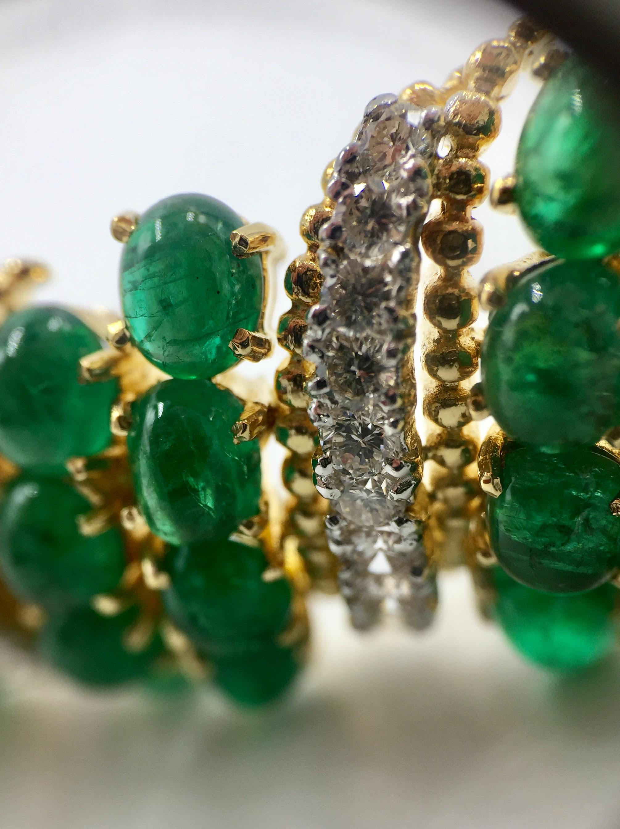 18 Karat Gold Diamond and Cabochon Emerald Wide Bracelet 5