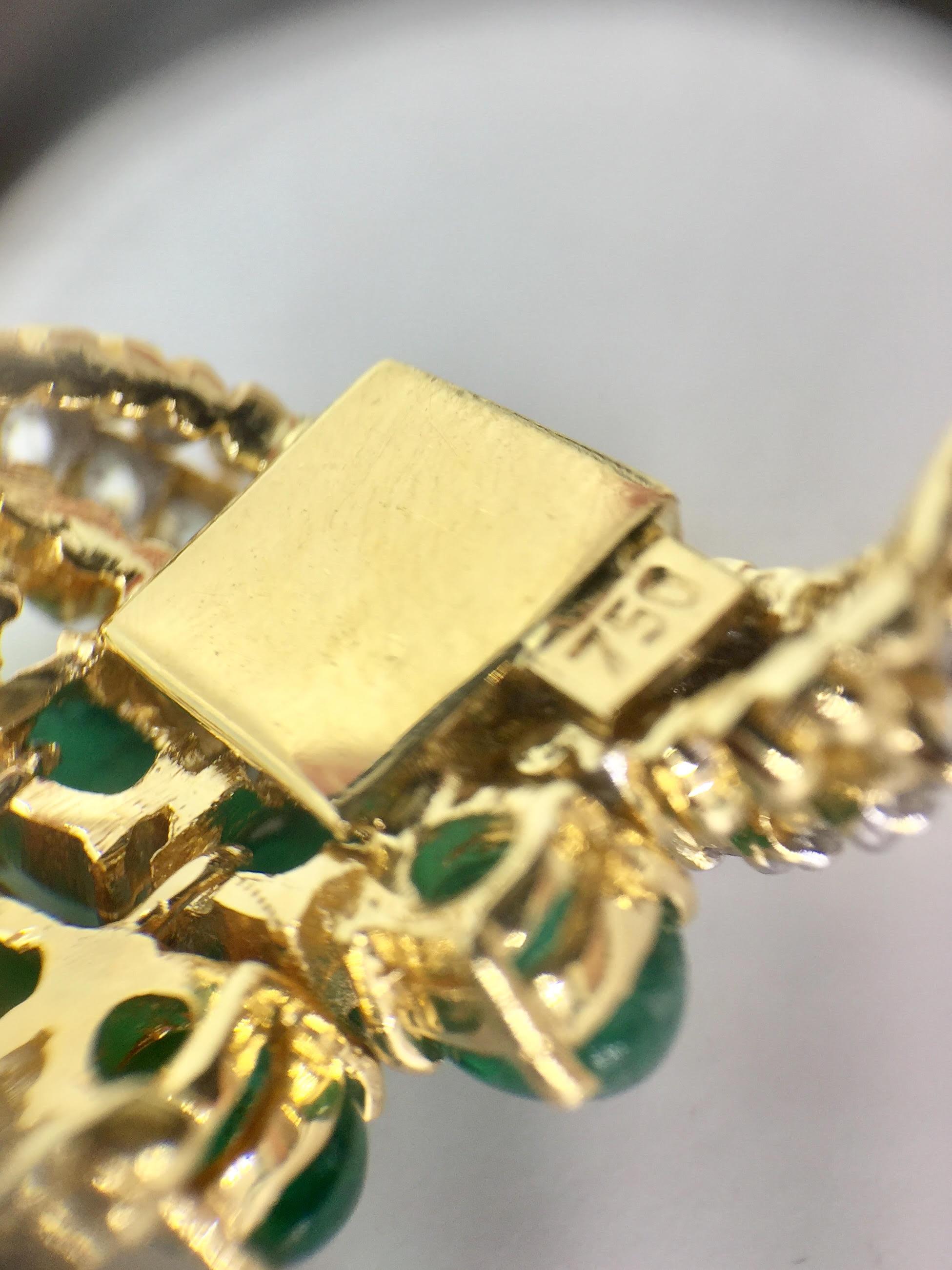 18 Karat Gold Diamond and Cabochon Emerald Wide Bracelet 3