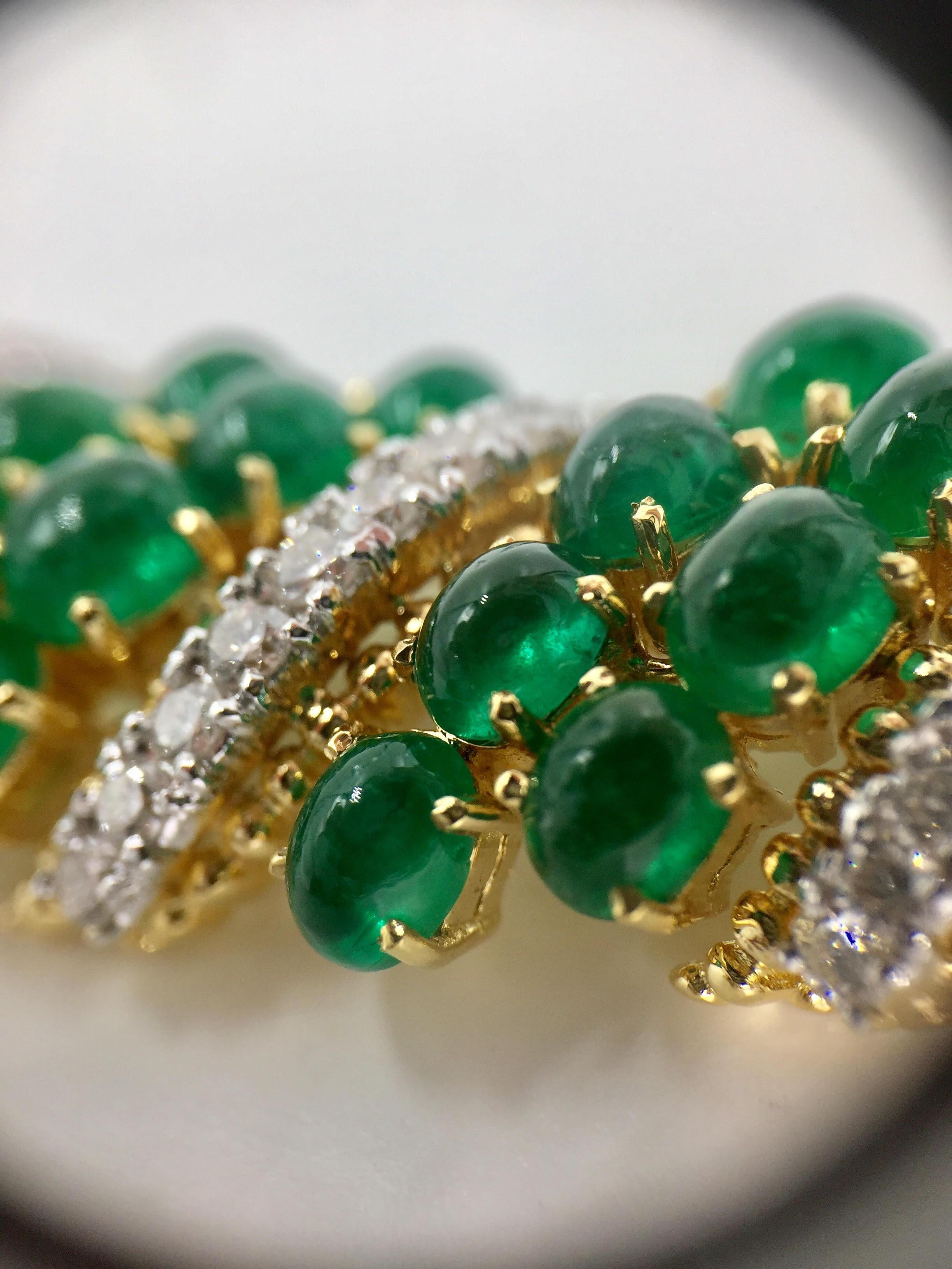 18 Karat Gold Diamond and Cabochon Emerald Wide Bracelet 4