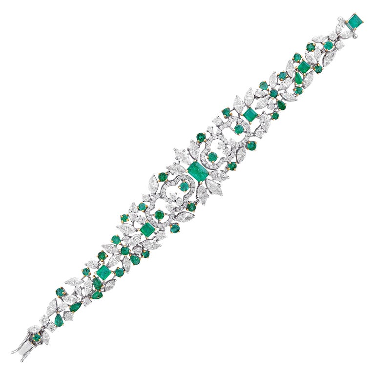 Bracelet Tennis Astralia Or Blanc 18K Avec Émeraudes & Diamants - Neuf Avec étiquettes
