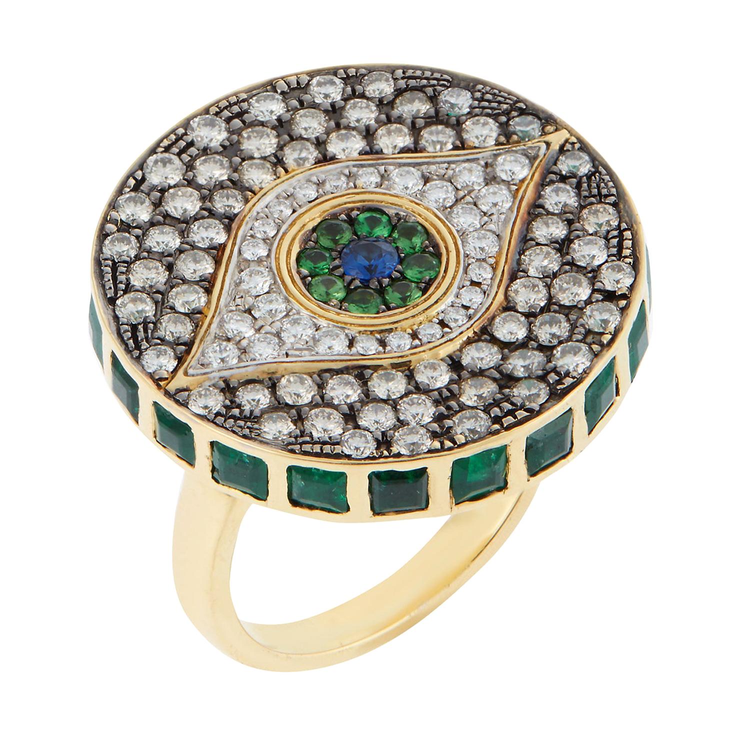 Ileana Makri, 18 Karat Gold Diamond and Emerald Dawn Candy Ring For Sale