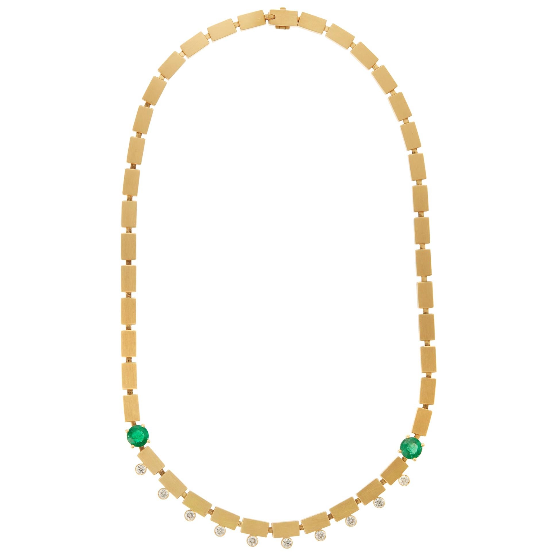 18 Karat Gold Diamond and Emerald River Dew Necklace For Sale