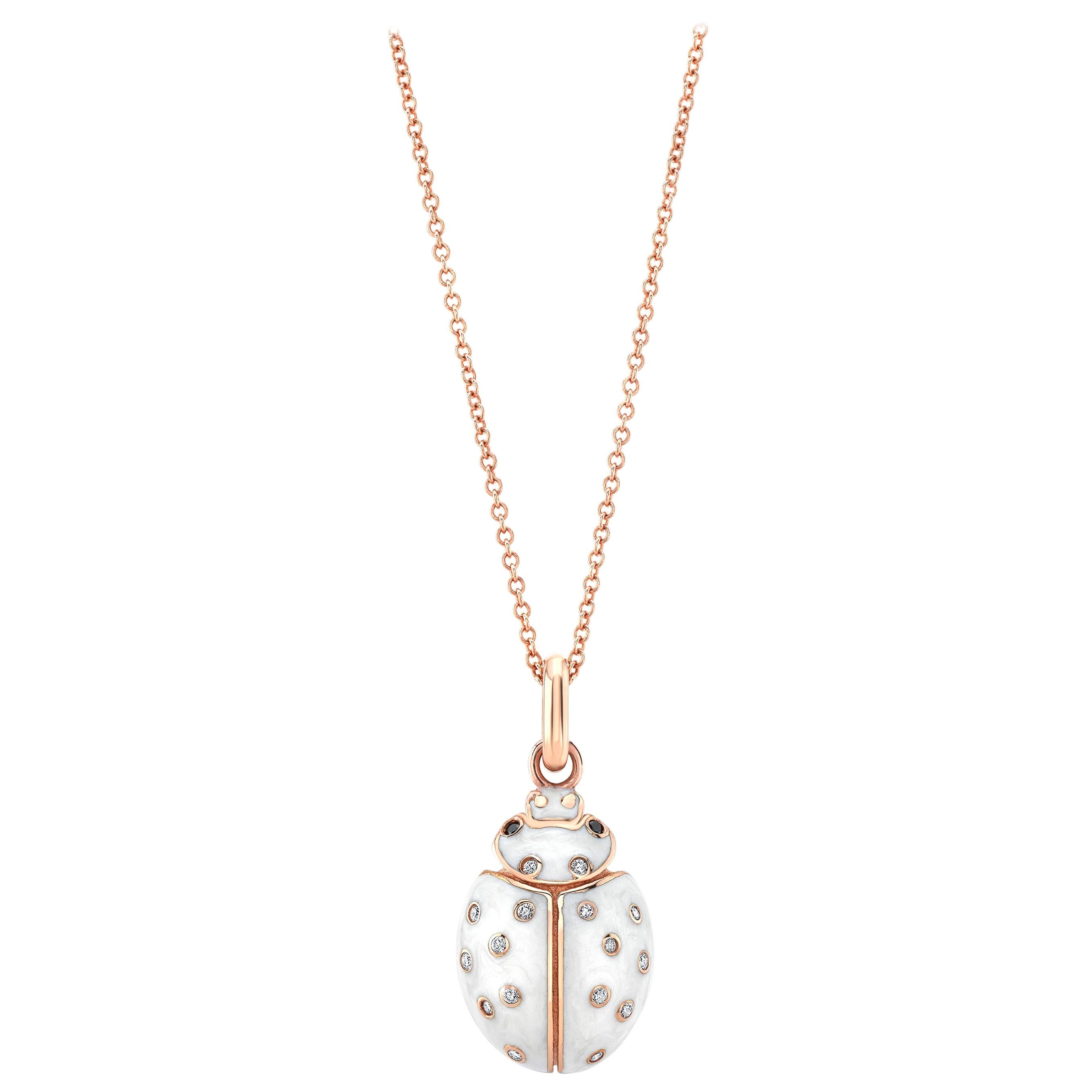 18 Karat Gold, Diamond and Enamel Ladybug Contemporary Pendant Necklace 'Evie' 
