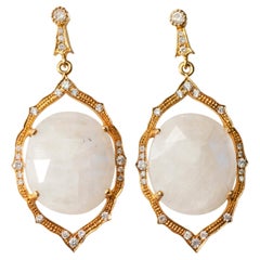 18 Karat Gold Diamond and Moonstone Earrings Suneera