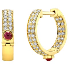 18 Karat Gold, Diamond and Precious Gem Hoop Earring "Petite Architect" Earrings