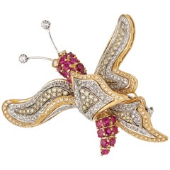 18 Karat Gold Diamond and Ruby Butterfly Brooch
