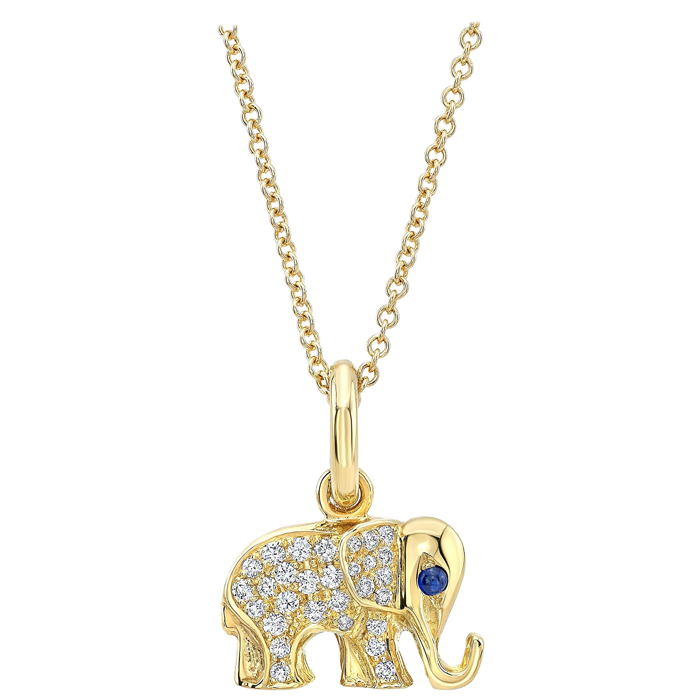 18 Karat Gold, Diamond and Sapphire Elephant Charm Pendant Necklace 'Queenie'