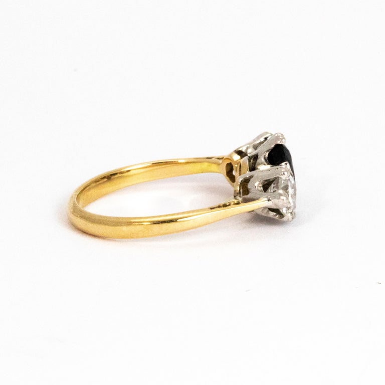 18 Karat Gold Diamond and Sapphire Three-Stone Ring, circa 1900 For ...