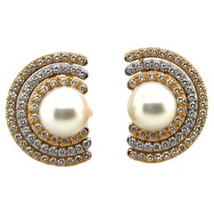18 Karat Gold Diamond and South Sea Pearl Earrings by Péclard