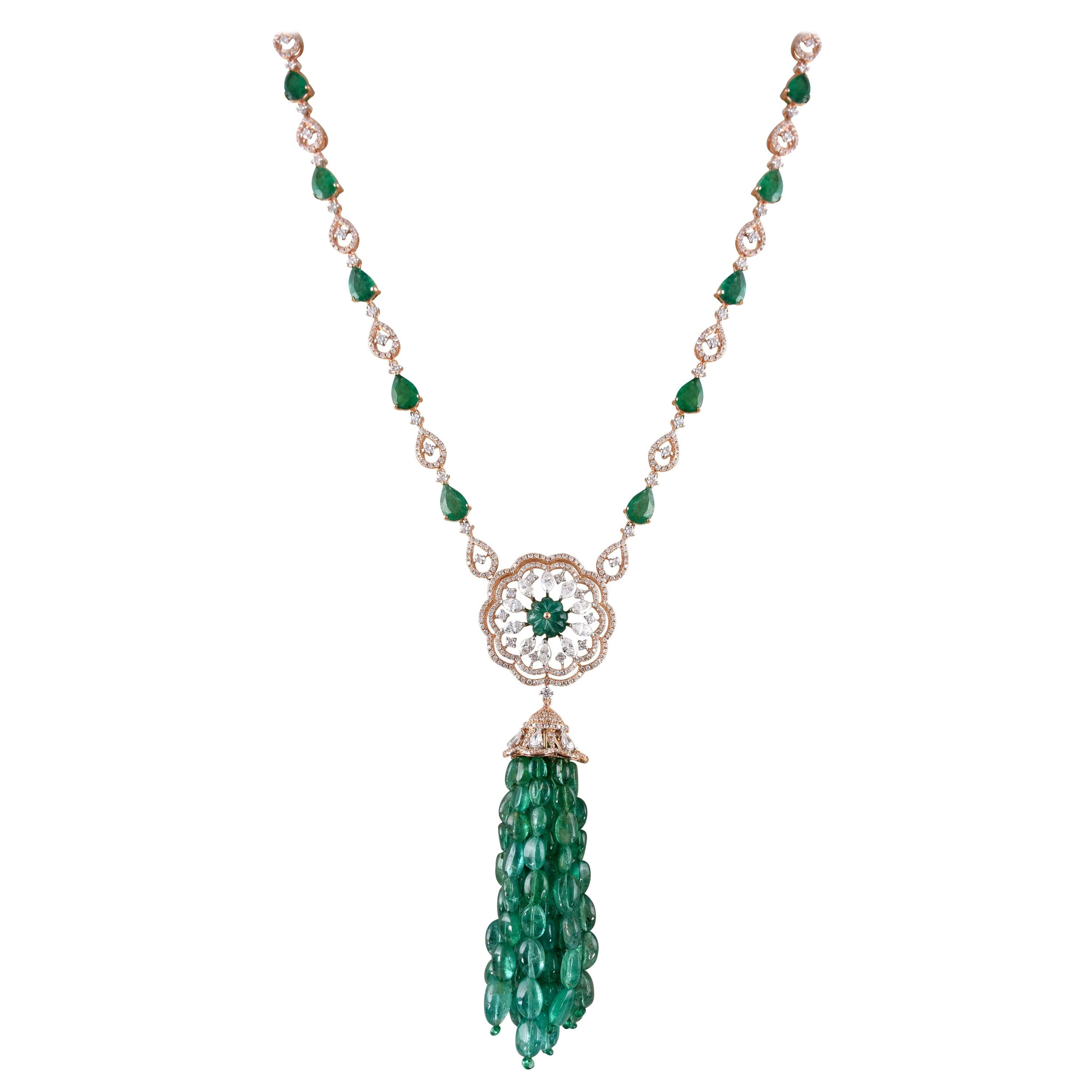 Emerald Tassel Bead Necklace main image 0