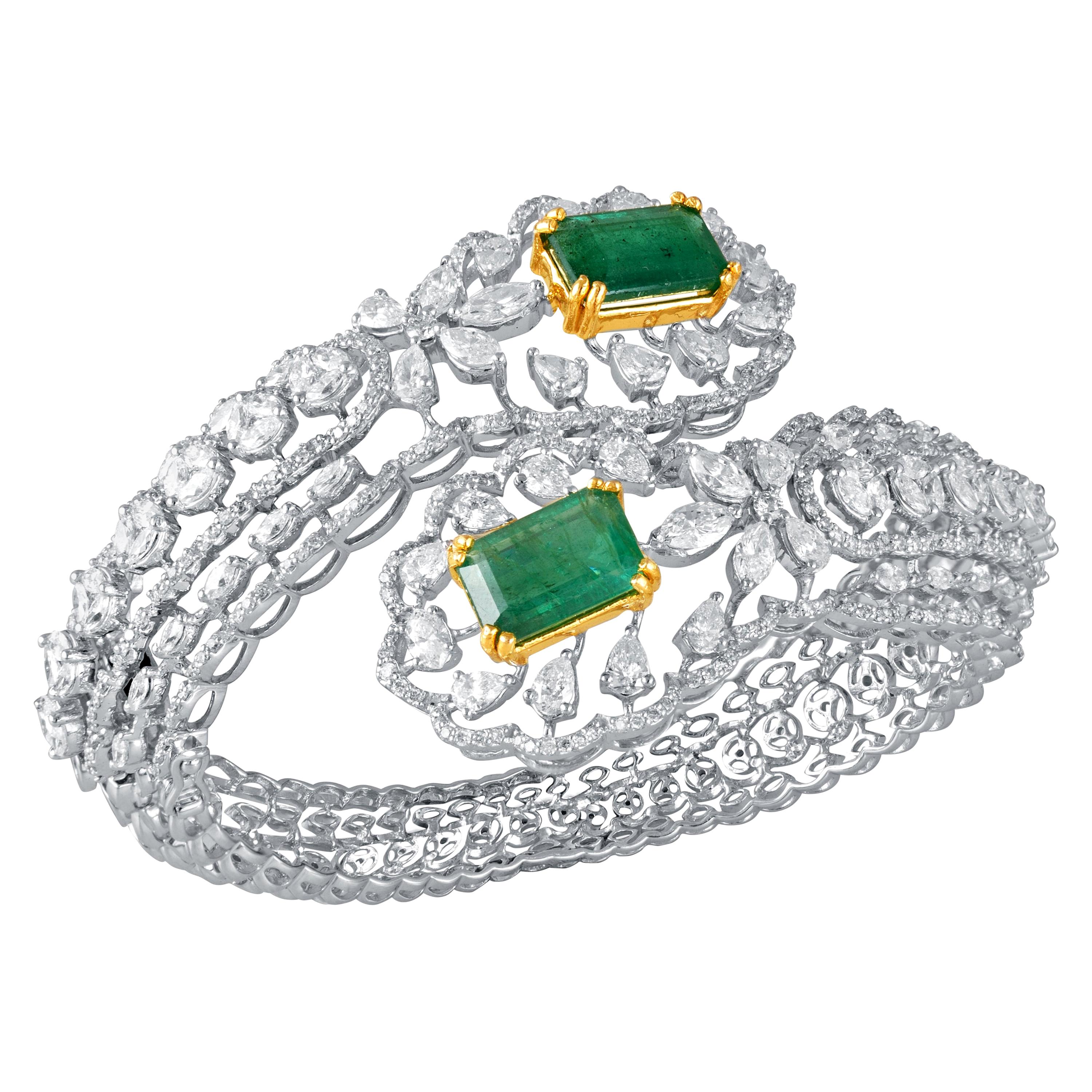 Emerald Diamond 18k Gold Cuff Bracelet 