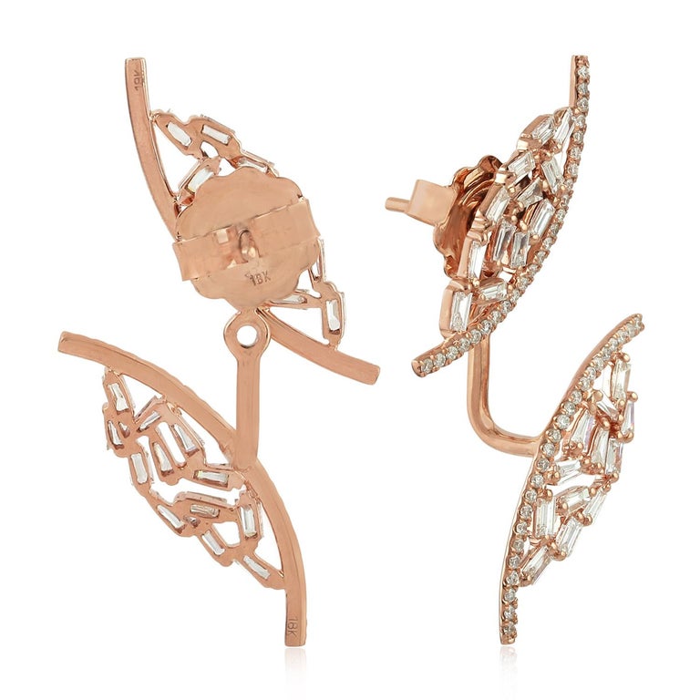 18 Karat Gold Diamond Baguette Ear Jackets Earrings For Sale at 1stDibs