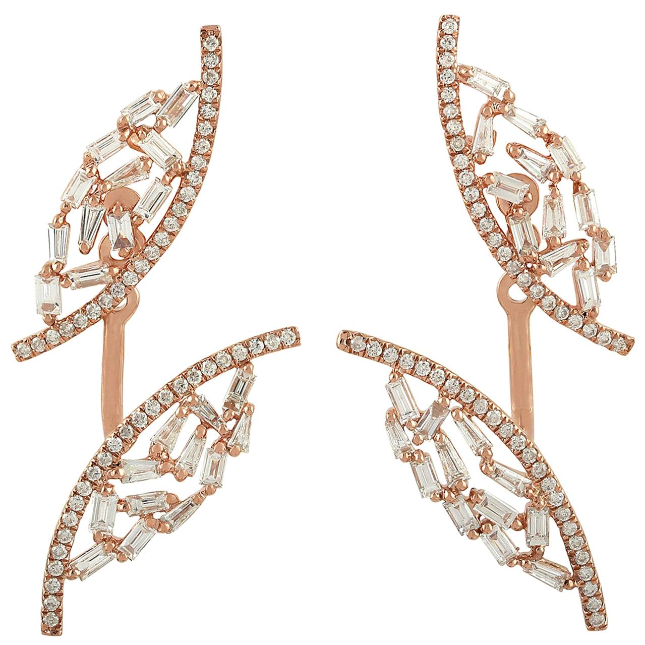 18 Karat Gold Diamond Baguette Ear Jackets Earrings For Sale at 1stDibs
