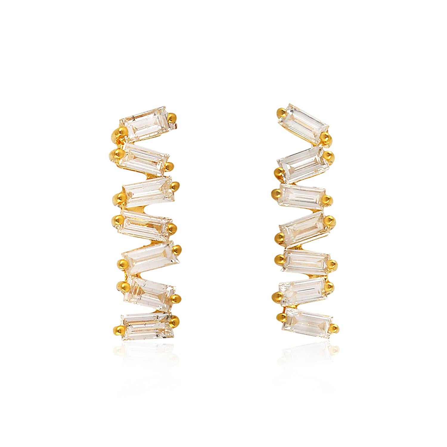 Baguette Cut 18 Karat Gold Diamond Baguette Stud Earrings For Sale