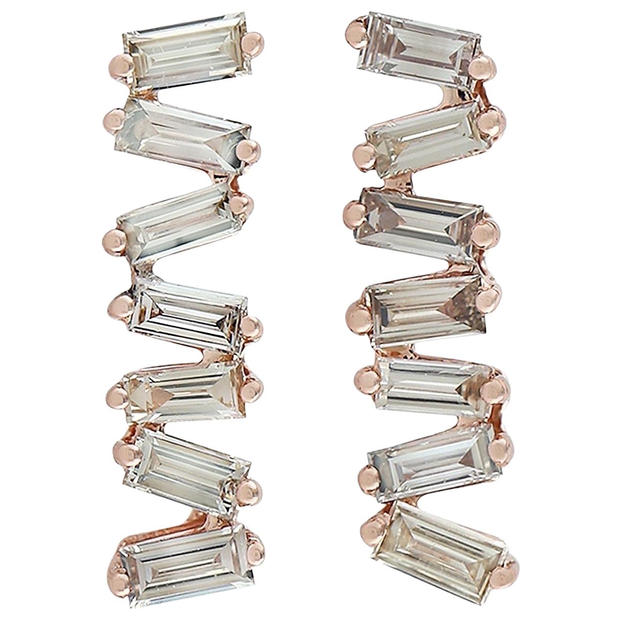 18 Karat Gold Diamond Baguette Stud Earrings