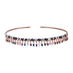 Choker-Halskette aus 14 Karat Gold mit Diamanten und blauem Saphir