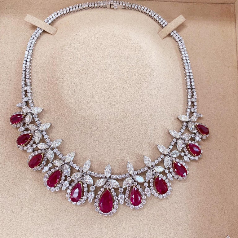 IMPORTANT BURMA Ruby Necklace , Earrings , Ring Set on 18k gold and ...