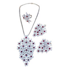 Diamond Burma Ruby Necklace Set 18 Karat White Gold 