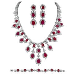 18 Karat Gold Diamond, Burma Ruby Necklace Suite