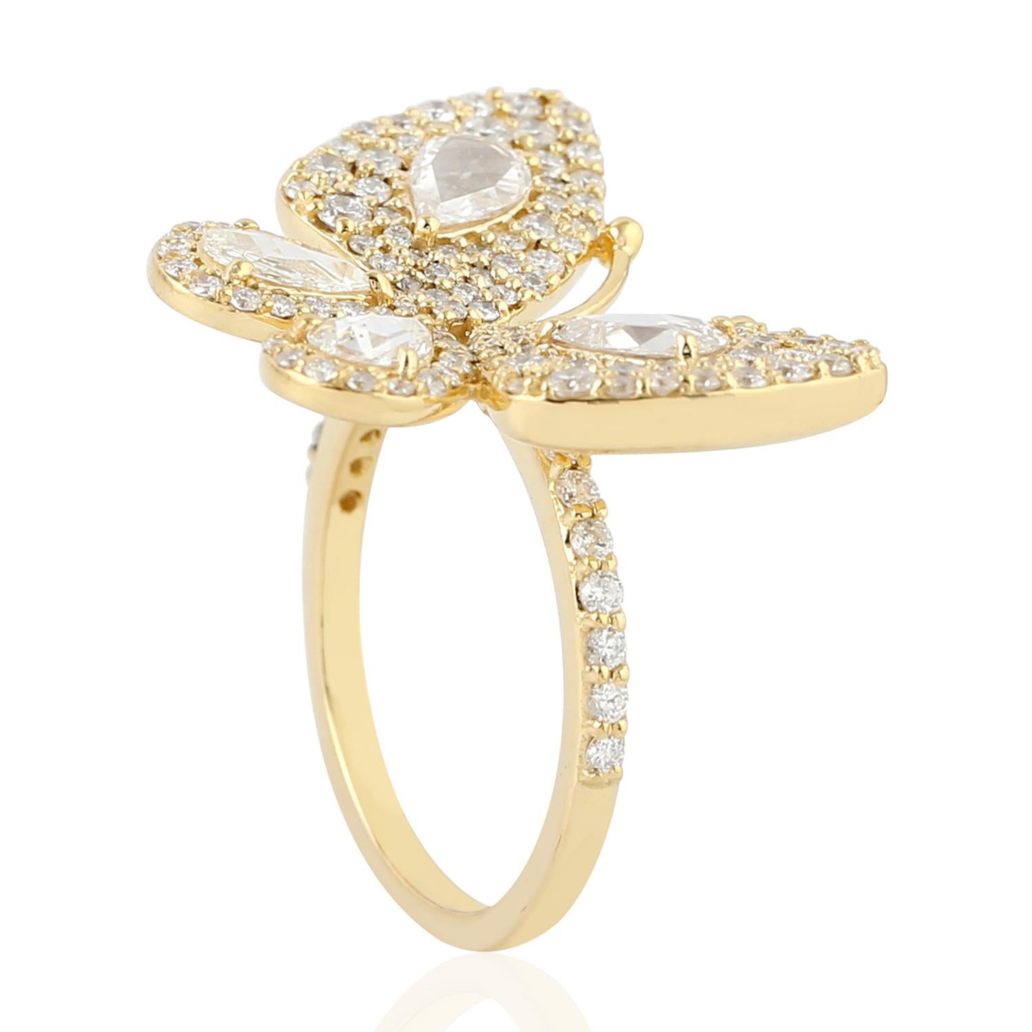 Contemporain Bague papillon en or 18 carats et diamants en vente