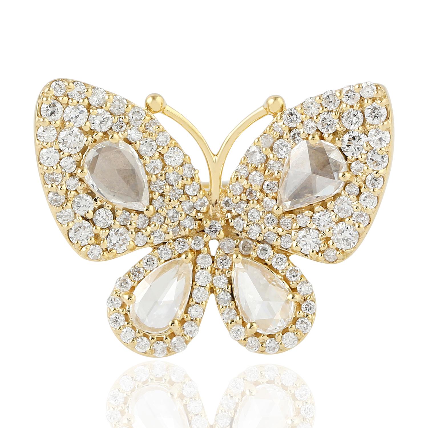 Taille mixte Bague papillon en or 18 carats et diamants en vente