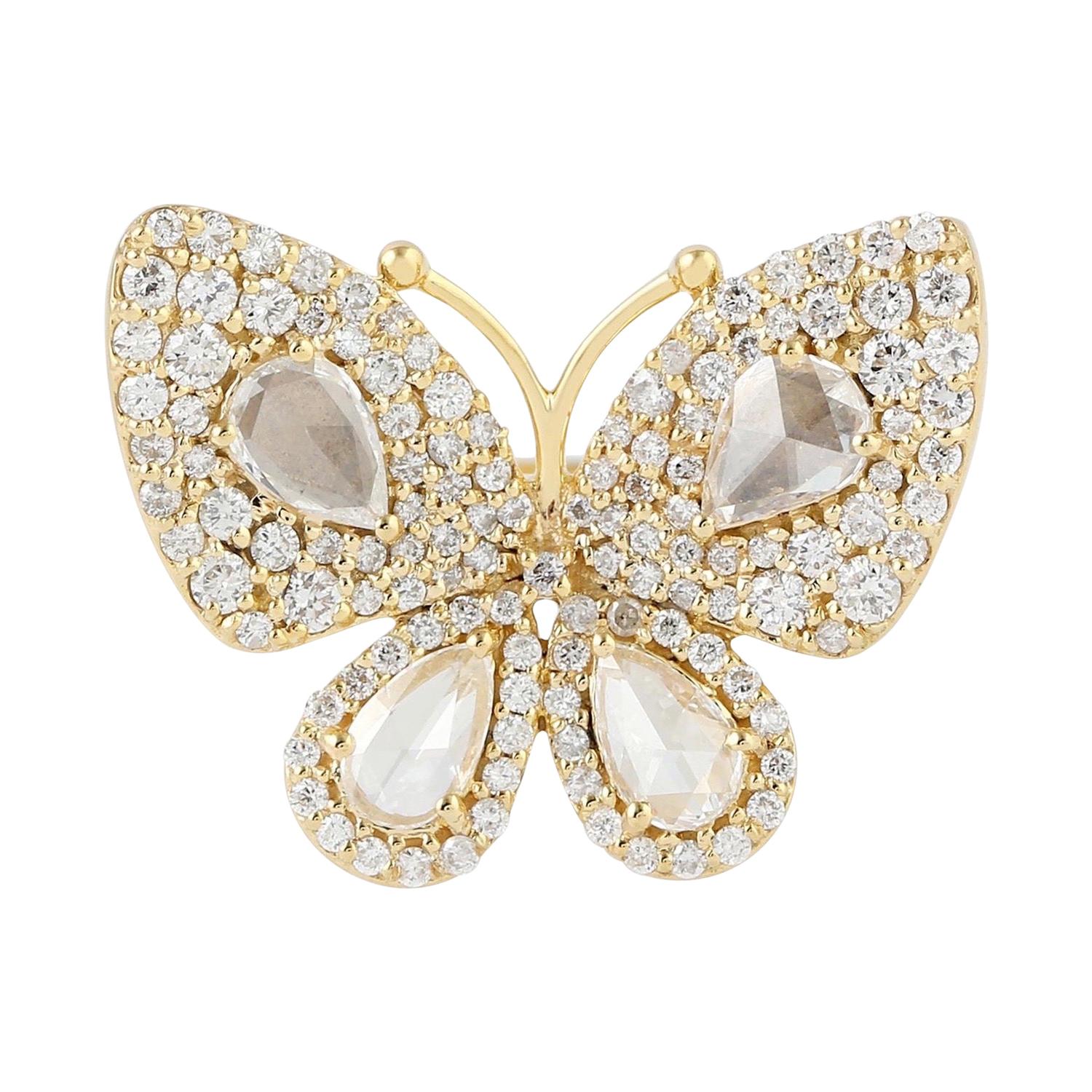 18 Karat Gold Diamond Butterfly Ring For Sale