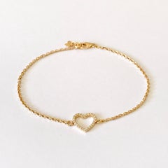 Solid 18Karat Yellow Gold Diamond Heart Chain Bracelet Bangle