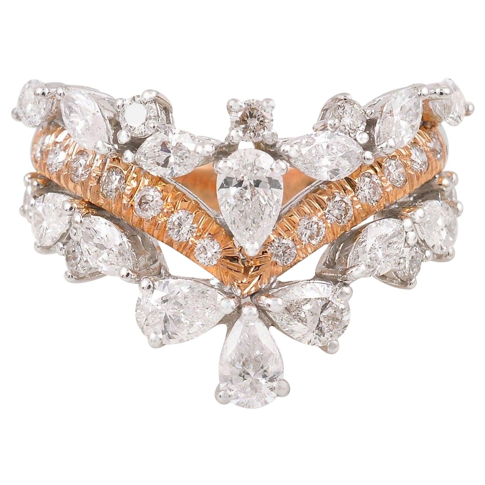En vente :  Bague de fiançailles à chevrons en or 18 carats et diamants