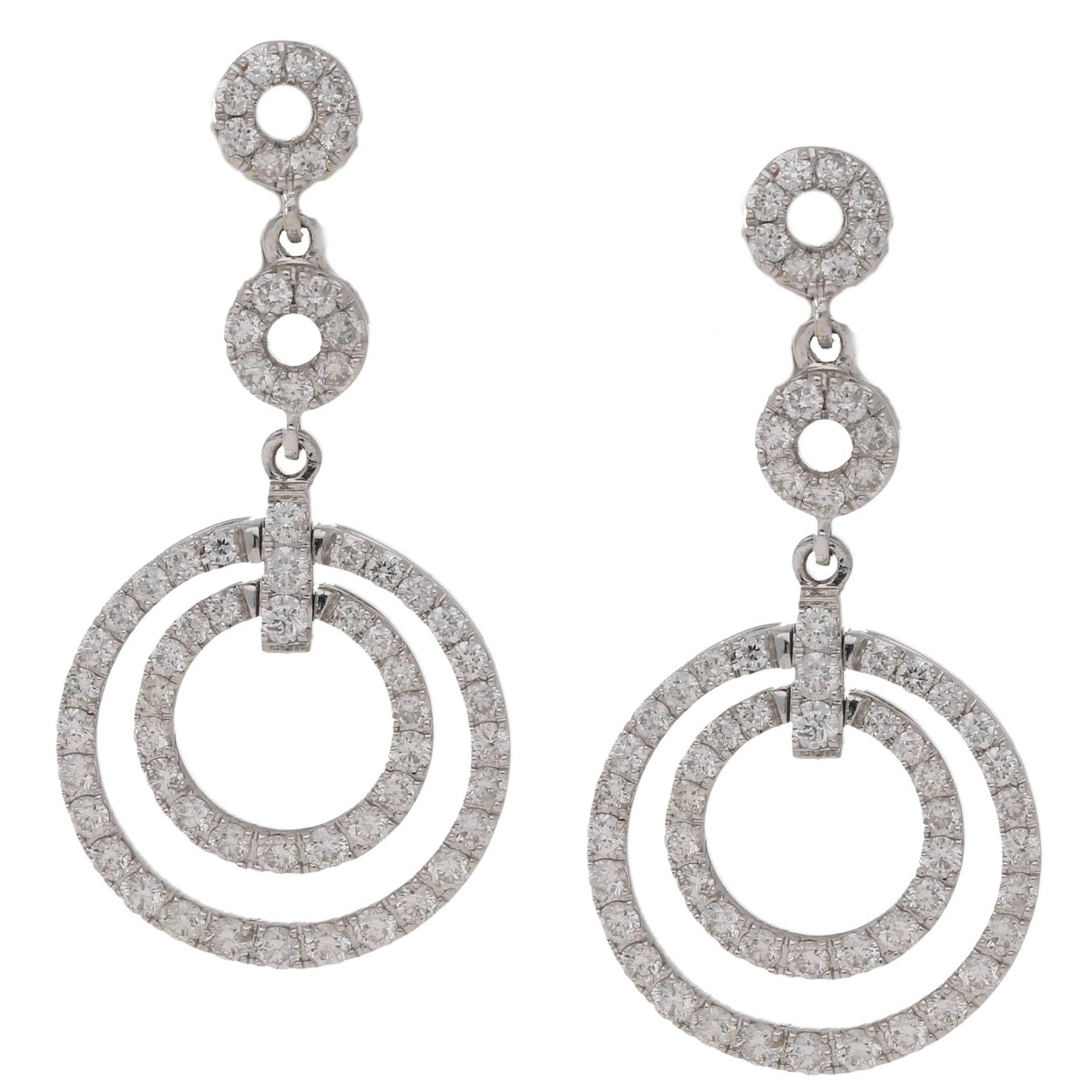 18 Karat Gold Diamond Circle Drop Earrings