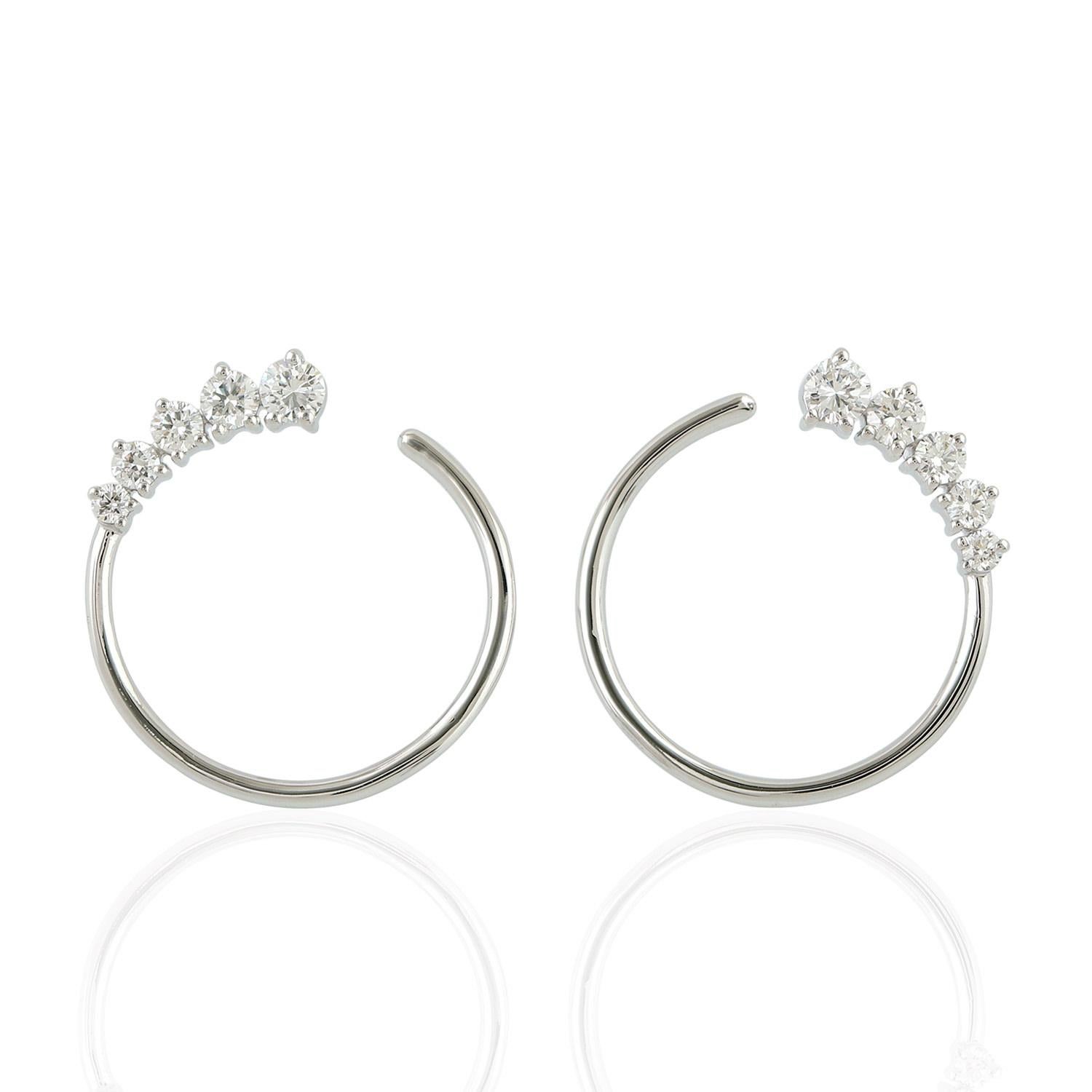 Contemporary Diamond Hoop 18 Karat White Gold Spiral Earrings For Sale
