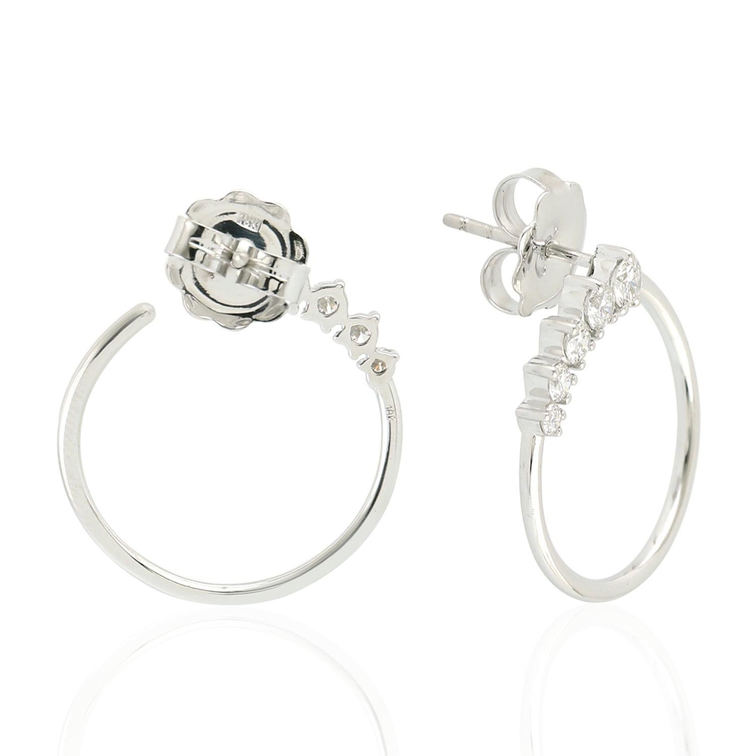 Single Cut Diamond Hoop 18 Karat White Gold Spiral Earrings For Sale