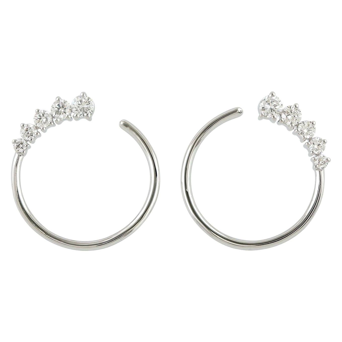 Diamond Hoop 18 Karat White Gold Spiral Earrings For Sale